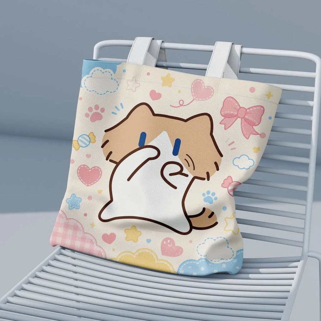 Monthly Salary Cat Double-sided Printed Canvas Bag, Cute & Adorable DIY Tote Bag for Besties and Friends as Gifts