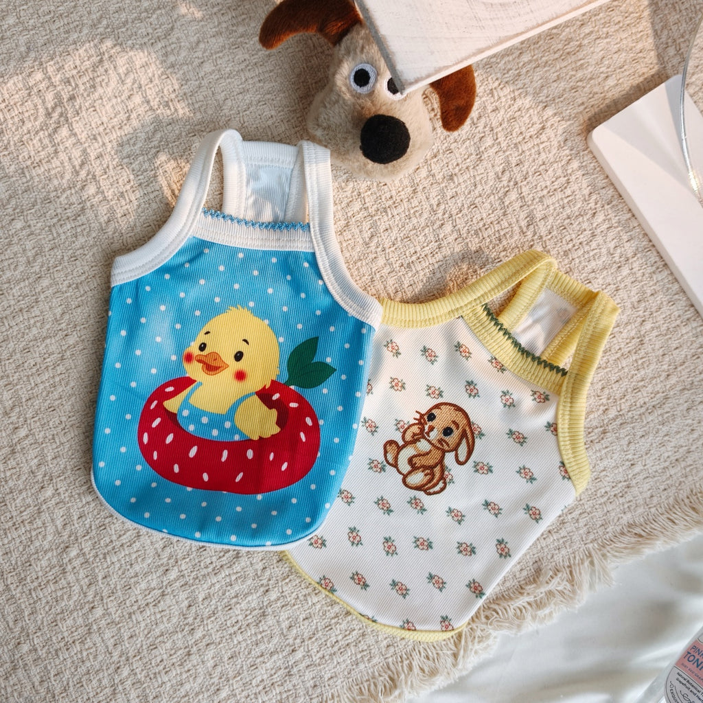 Cute Cartoon Print Pet Sling Tank Top, Breathable Ribbed Summer Vest for Small Cats & Dogs Maltese Bichon Puppy Kitten
