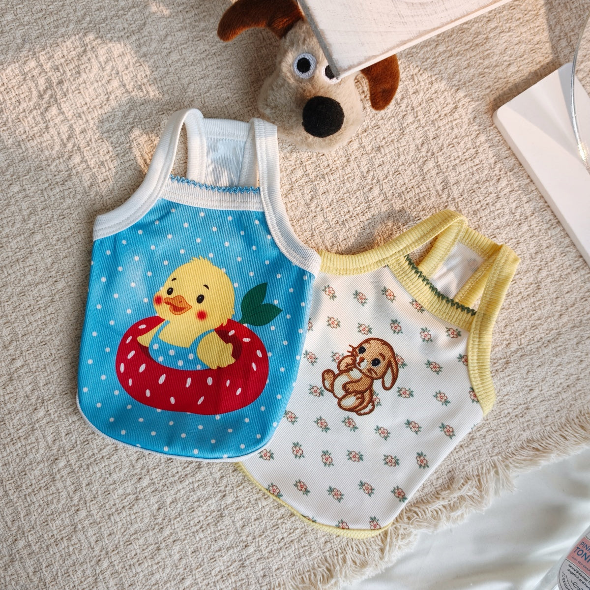 Cute Cartoon Print Pet Sling Tank Top, Breathable Ribbed Summer Vest for Small Cats & Dogs Maltese Bichon Puppy Kitten