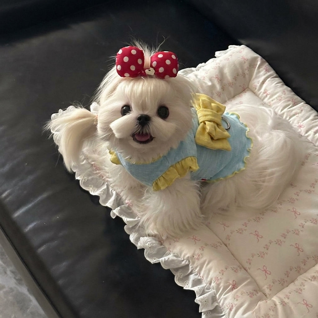 Cute Bow Ruffle Pet Sling Shirt with D-Ring, Lightweight Summer Clothes for Puppies and Small Cats