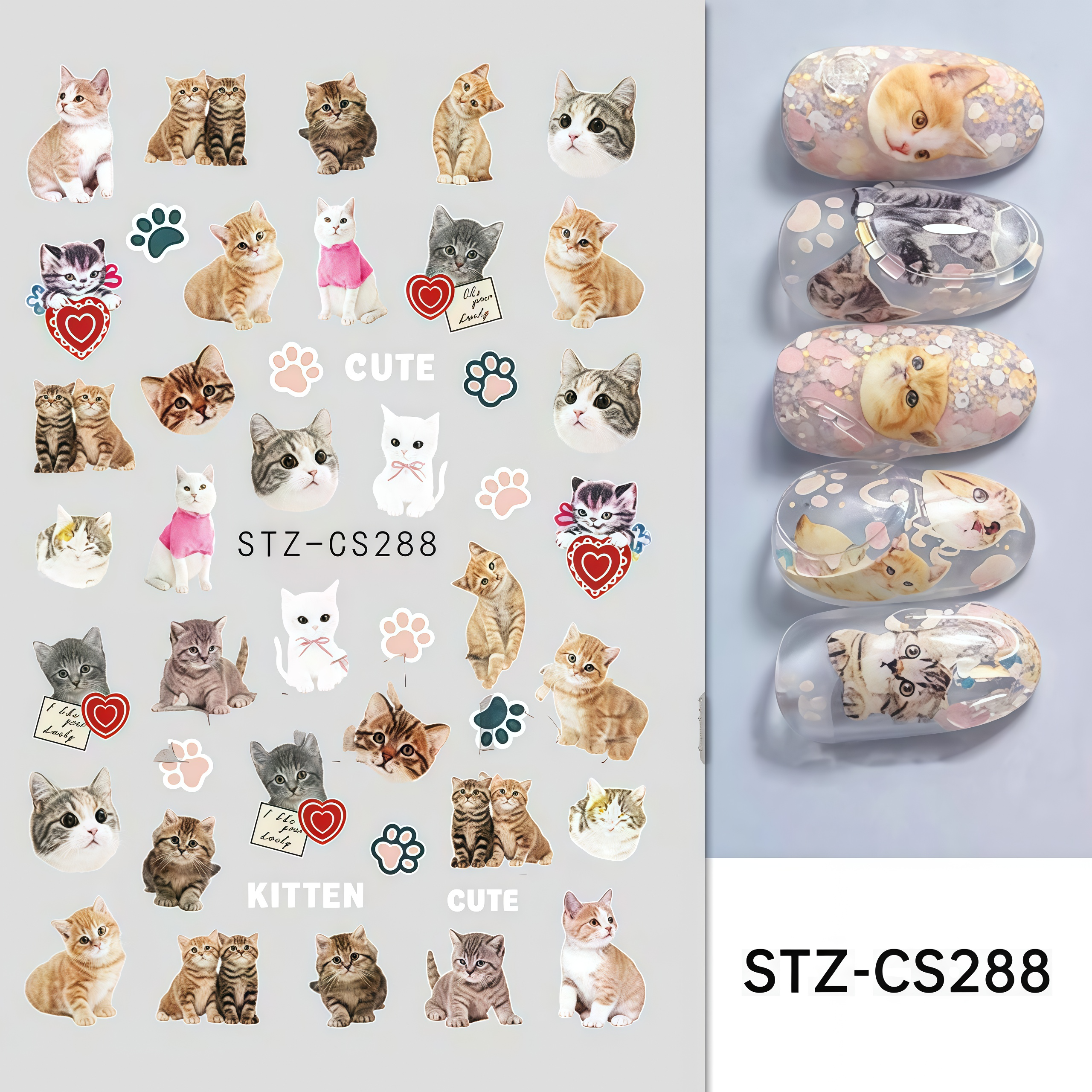 imitation hand drawn cute pet nail stickers