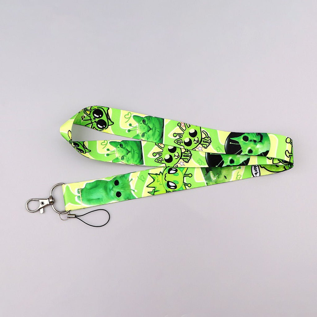 Green Alien Cat Card Holder With Phone Strap