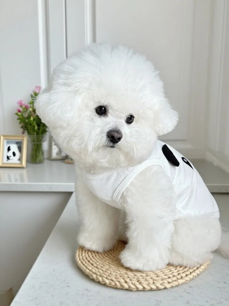 White Panda Waffle Sling Dog Vest, Breathable Traction Sleeveless Pet Summer Clothes Specially for French Bulldog, Only S/M/L Sizes