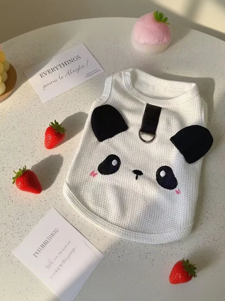White Panda Waffle Sling Dog Vest, Breathable Traction Sleeveless Pet Summer Clothes Specially for French Bulldog, Only S/M/L Sizes