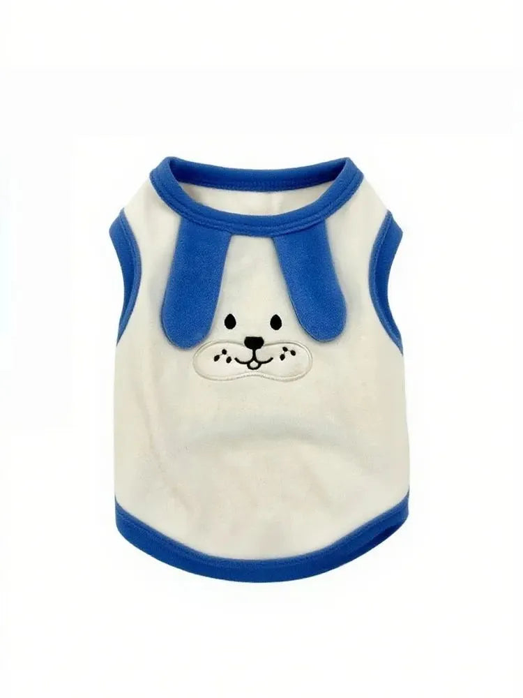 Blue Puppy Embroidery De Velvet Sleeveless Dog Vest, Soft Warm Pet Tank Top Specially Designed for French Bulldog, Only S/M/L Sizes Available