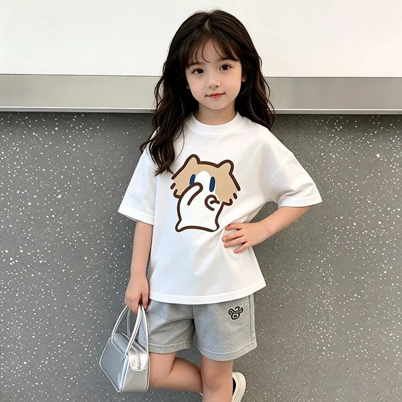 Monthly salary cat print top short sleeved summer girls' T-shirt