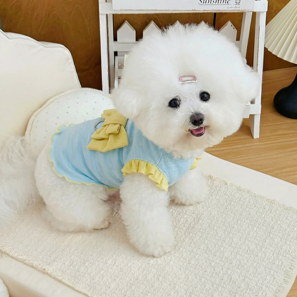 Cute Bow Ruffle Pet Sling Shirt with D-Ring, Lightweight Summer Clothes for Puppies and Small Cats