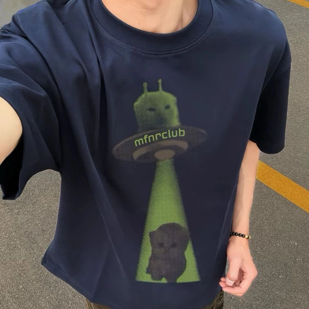 Cotton Alien Cat Print Short-Sleeve T-Shirt