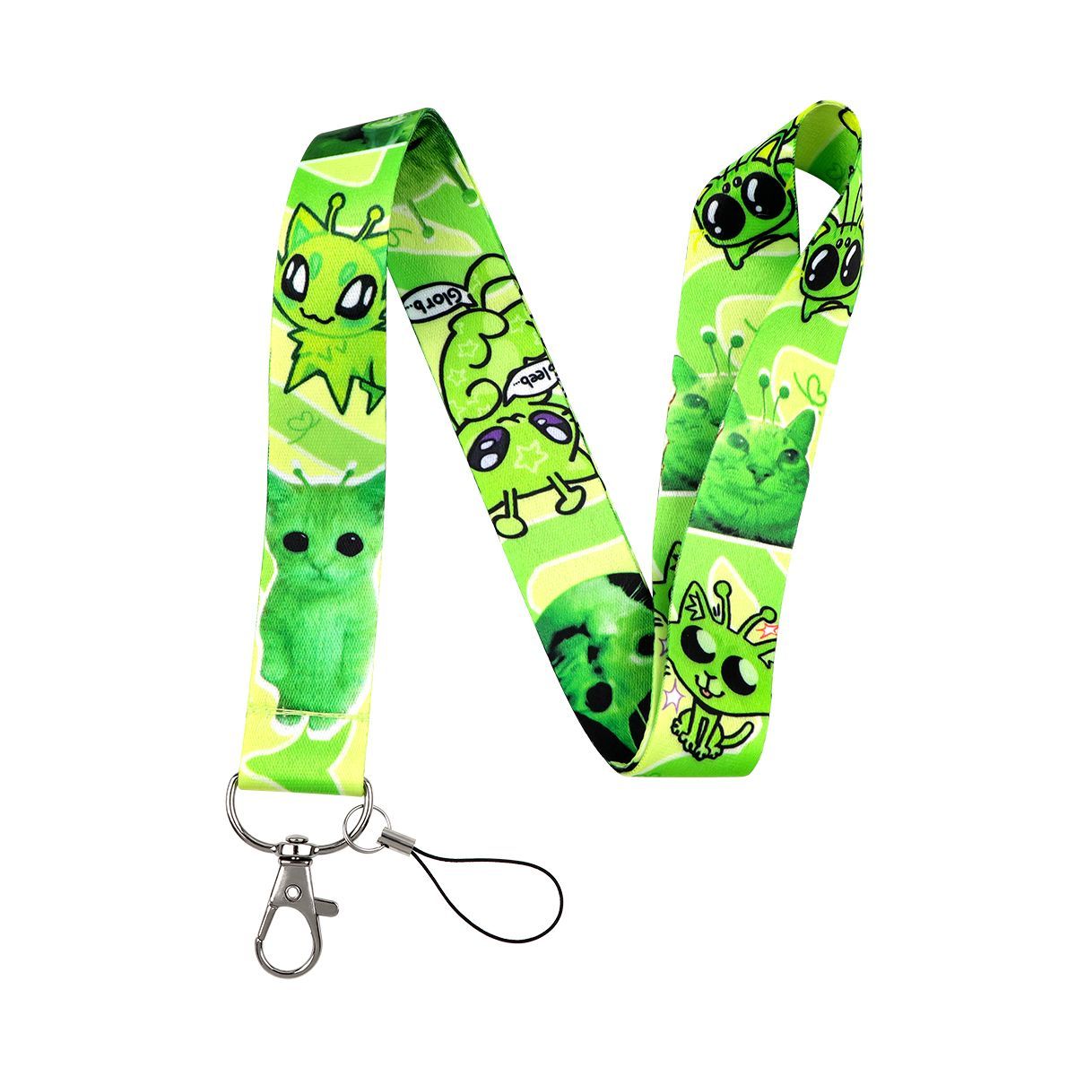 Green Alien Cat Card Holder With Phone Strap