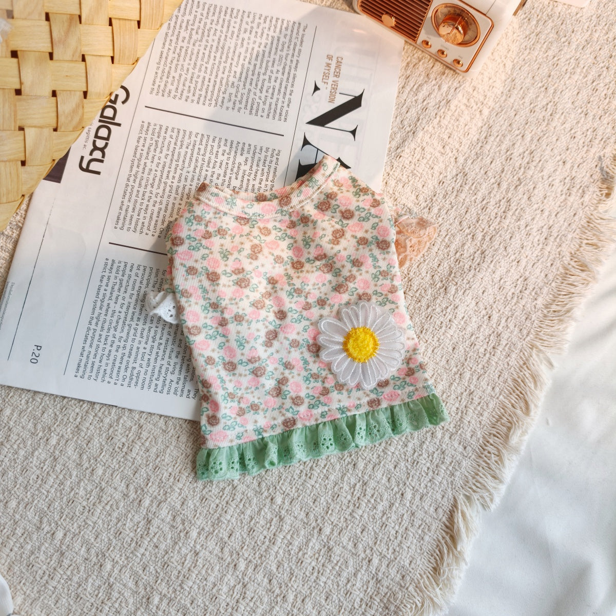 Cute Floral Daisy Pet Blouse, Lightweight Summer Outfit for Small Puppies and Kittens