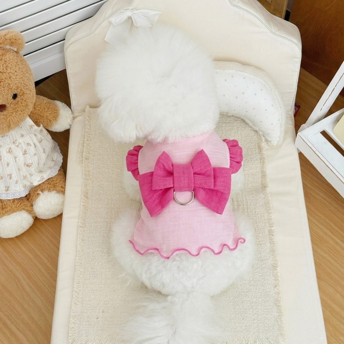 Cute Bow Ruffle Pet Sling Shirt with D-Ring, Lightweight Summer Clothes for Puppies and Small Cats