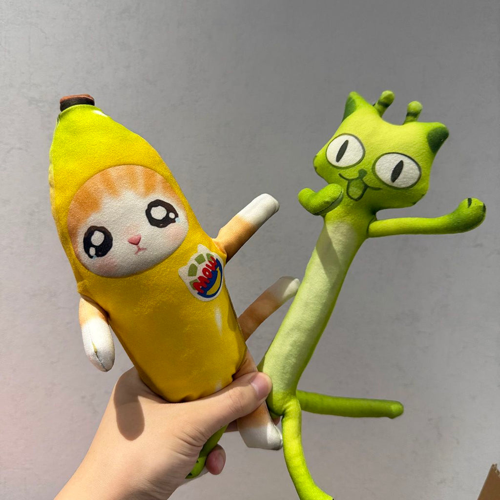Meme Plush Charm, Banana Cat & Alien Cat with Built-in Wire Skeleton