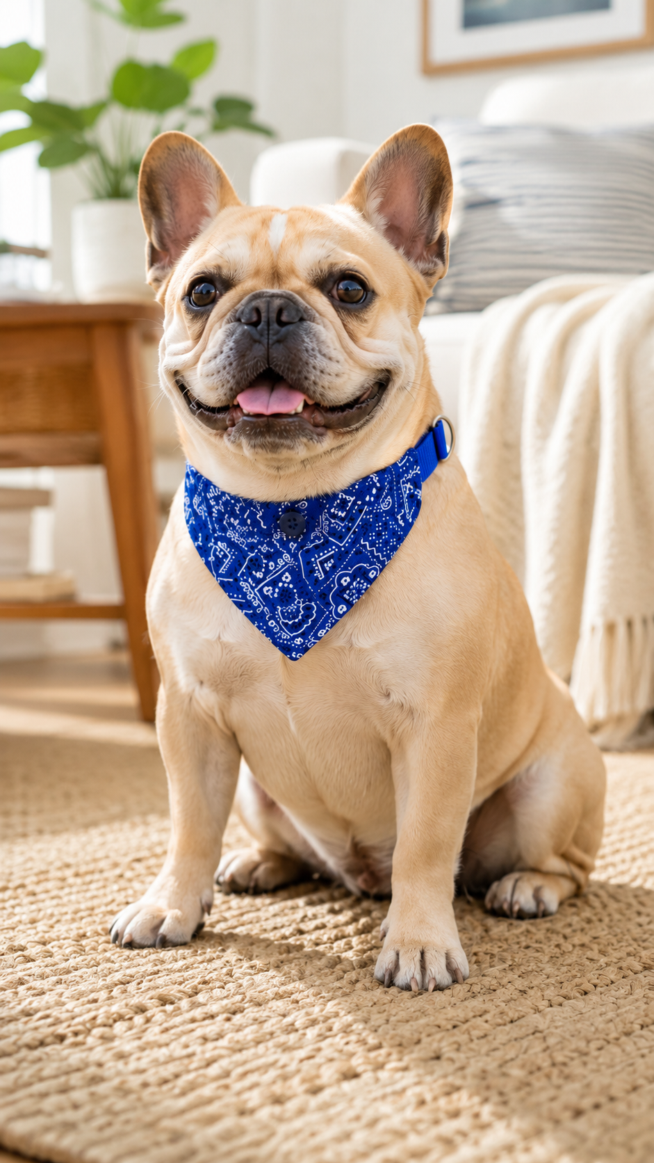 Blue Paisley Pattern Dog Bandana Collar, Adjustable Pet Triangle Scarf with Quick Release Buckle & D-ring, Puppy Neckerchief for Daily Walking Photo