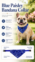 Blue Paisley Pattern Dog Bandana Collar, Adjustable Pet Triangle Scarf with Quick Release Buckle & D-ring, Puppy Neckerchief for Daily Walking Photo