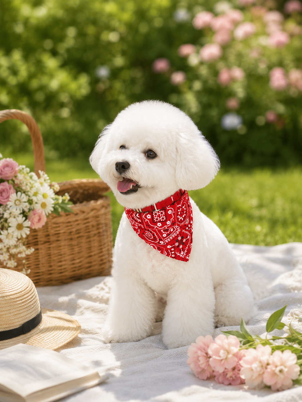 Red Paisley Dog Bandana Collar, Adjustable Pet Triangle Scarf with Quick Release Buckle & Metal D-Ring, Puppy Neck Kerchief for Walking and Photography