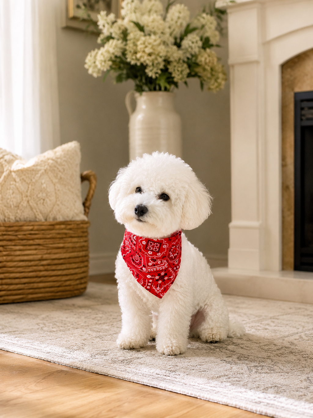Red Paisley Dog Bandana Collar, Adjustable Pet Triangle Scarf with Quick Release Buckle & Metal D-Ring, Puppy Neck Kerchief for Walking and Photography