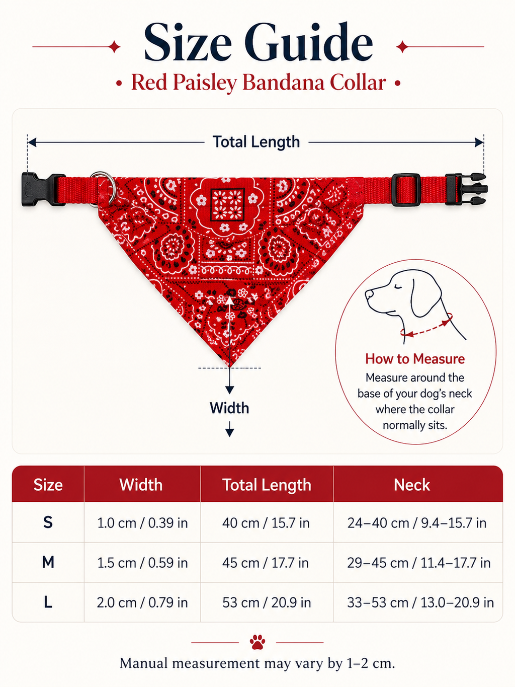 Red Paisley Dog Bandana Collar, Adjustable Pet Triangle Scarf with Quick Release Buckle & Metal D-Ring, Puppy Neck Kerchief for Walking and Photography