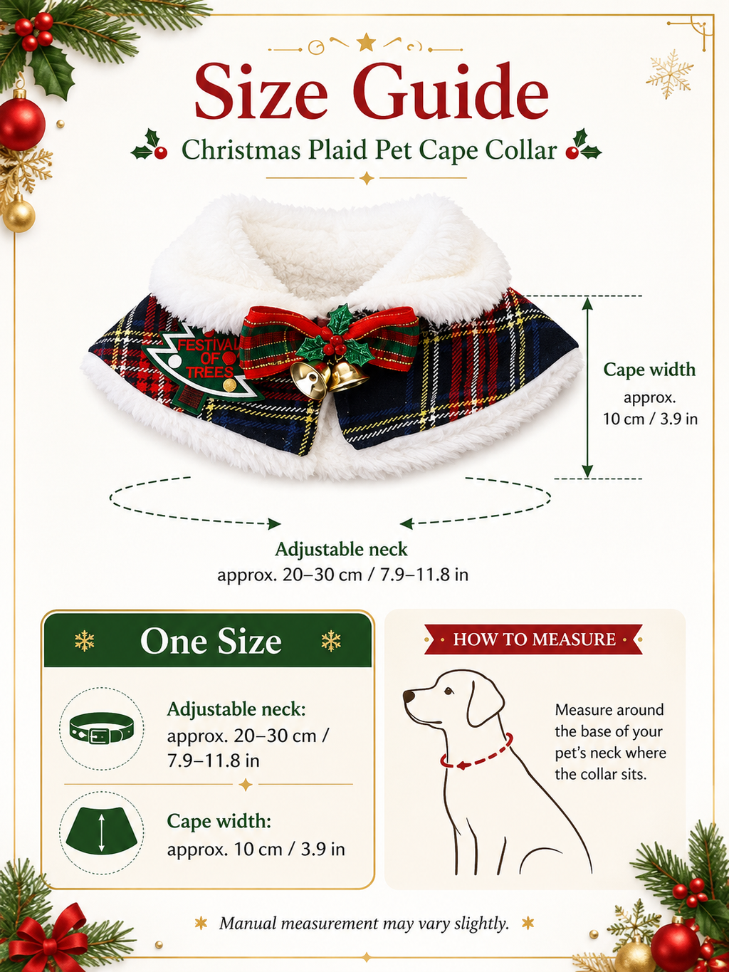 Christmas Plaid Pet Cape, Dog Holiday Collar Shawl with Bow & Bells, Xmas Puppy Costume Neck Wrap for Party Photo Decor