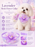 Lavender Mesh Flower Pet Collar, Adjustable Cute Heart Dog Neck Collar with Pom Pom Decor, Sweet Puppy Neck Accessory for Party & Photo Shooting