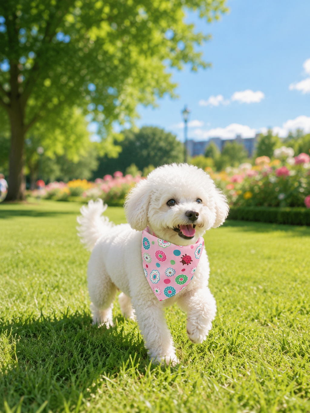 Pink Floral Ladybug Dog Bandana Collar, Adjustable Pet Triangle Scarf with Quick Release Buckle, Cute Puppy Neckerchief for Daily Walks & Pet Photography