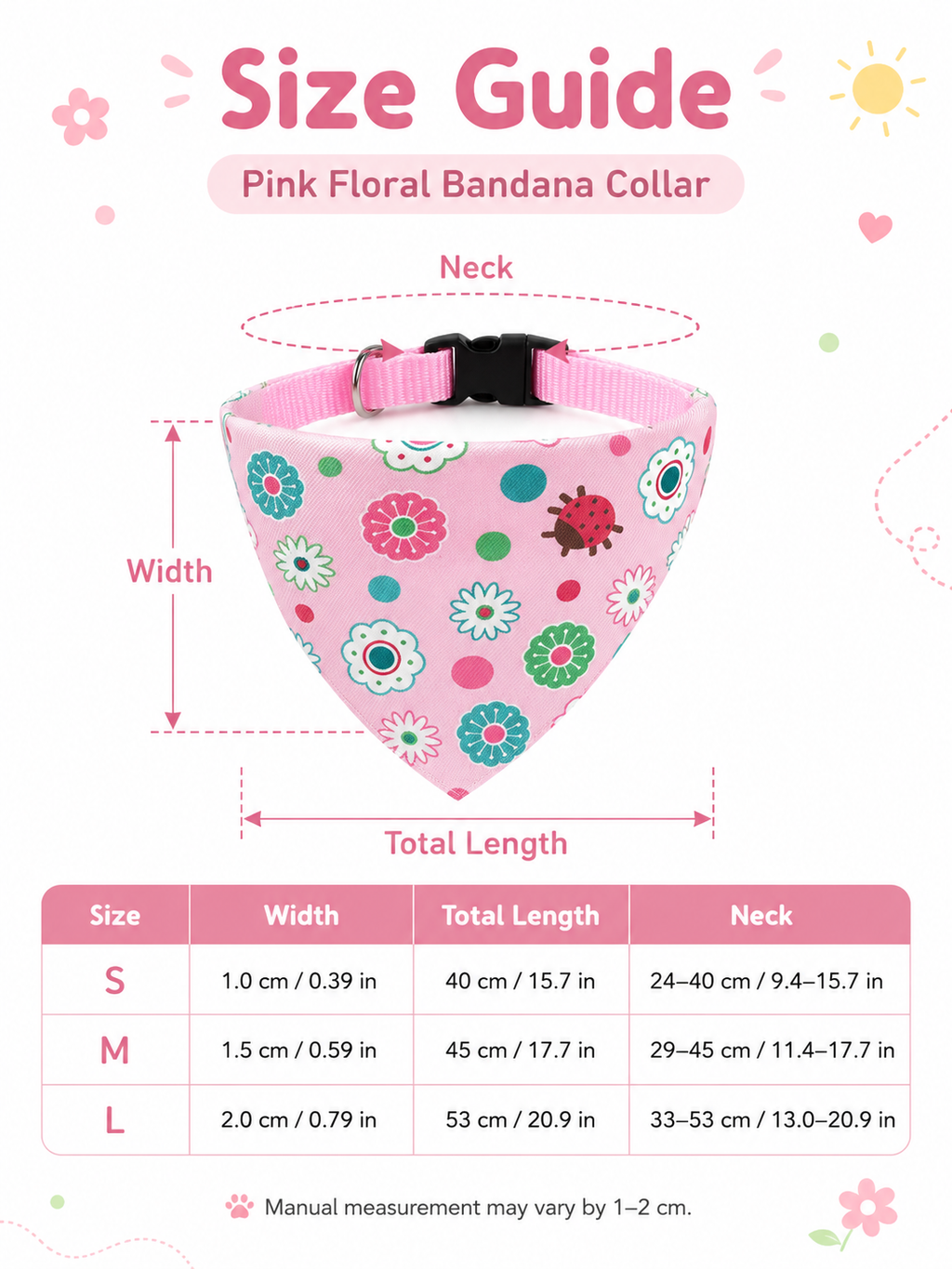 Pink Floral Ladybug Dog Bandana Collar, Adjustable Pet Triangle Scarf with Quick Release Buckle, Cute Puppy Neckerchief for Daily Walks & Pet Photography