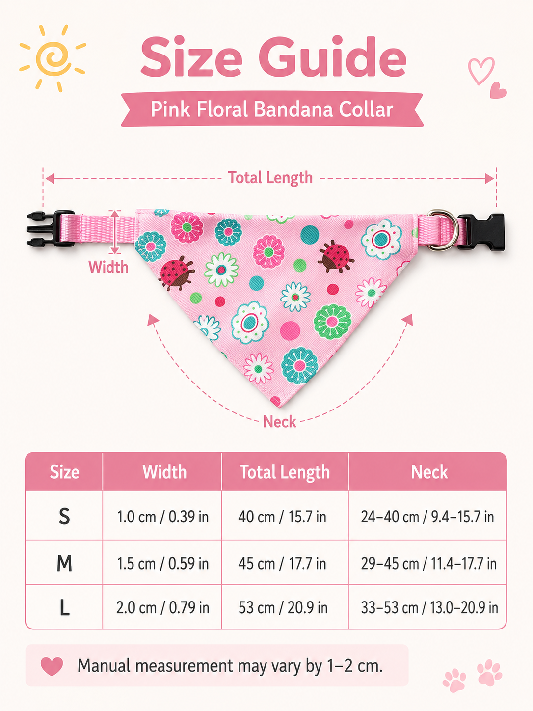 Pink Floral Ladybug Dog Bandana Collar, Adjustable Pet Triangle Scarf, Cute Puppy Neckerchief for Daily Walks & Outdoor Pet Photography