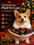 Christmas Plaid Pet Cape, Faux Fur Trim Dog Holiday Shawl with Bow & Bells, Xmas Puppy Costume Collar for Party & Holiday Photos