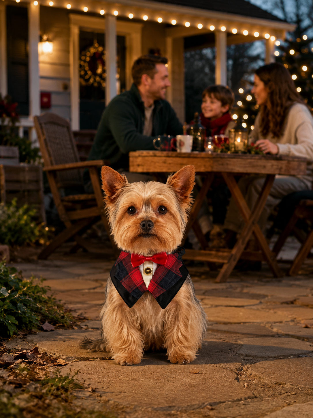 Christmas Red Plaid Tuxedo Dog Collar with Red Bow Tie, Adjustable Formal Pet Suit Collar, Holiday Puppy Neck Accessory for Family Photos & Xmas Party