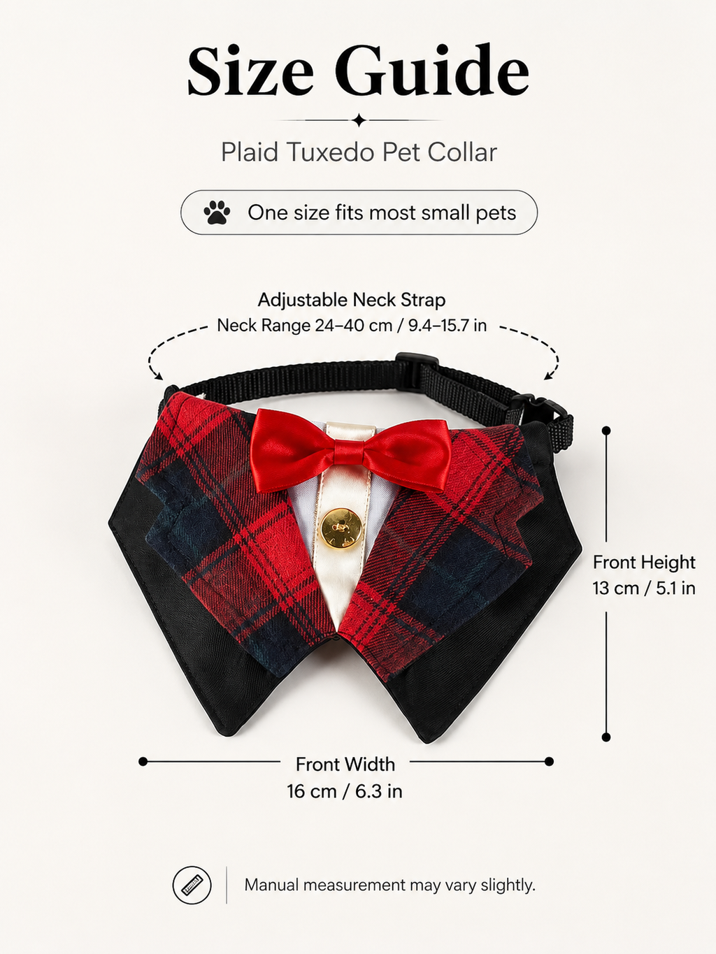 Christmas Red Plaid Tuxedo Dog Collar with Red Bow Tie, Adjustable Formal Pet Suit Collar, Holiday Puppy Neck Accessory for Family Photos & Xmas Party