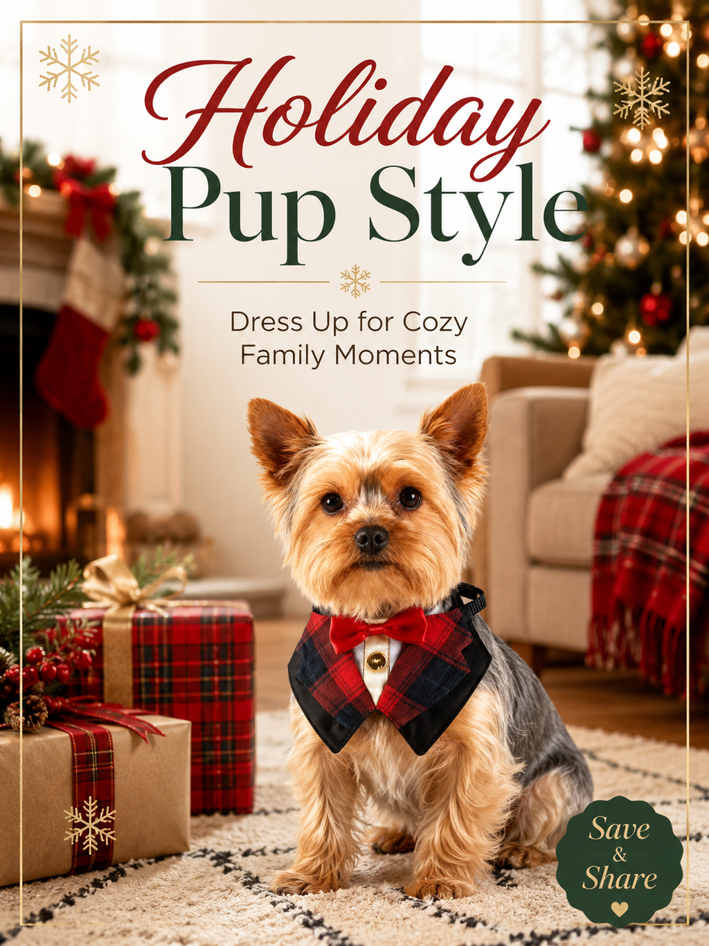 Christmas Red Plaid Tuxedo Dog Collar with Red Bow Tie, Adjustable Formal Pet Suit Collar, Holiday Puppy Neck Accessory for Family Photos & Xmas Party