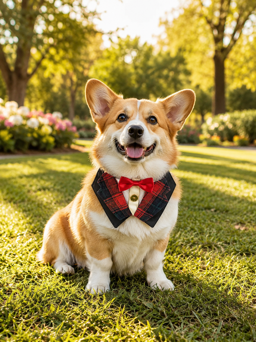 Plaid Tuxedo Dog Collar with Red Bow Tie, Adjustable Formal Pet Suit Collar, Elegant Puppy Neck Accessory for Wedding, Party & Photoshoot