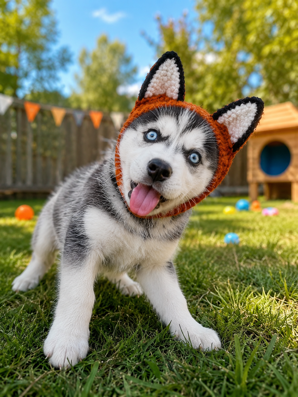 Fox Ear Knitted Pet Headband, Soft Stretch Knit Dog Costume Hat, Cute Puppy Fox Ear Headwear for Daily Wear & Pet Photography