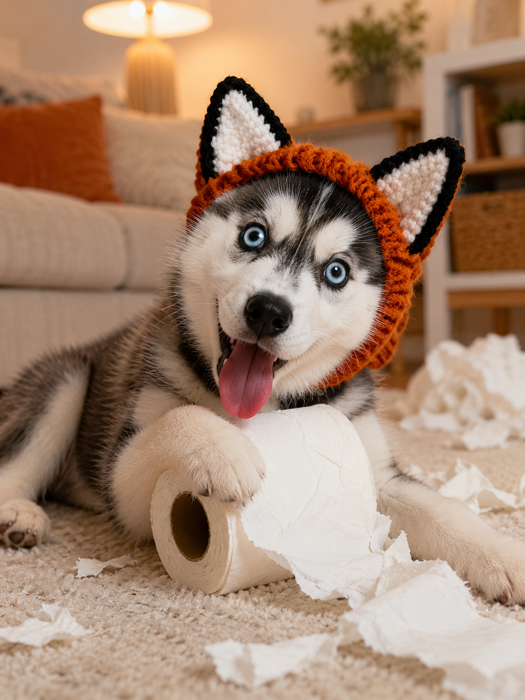 Fox Ear Knitted Pet Headband, Soft Stretch Knit Dog Costume Hat, Cute Puppy Fox Ear Headwear for Daily Wear & Pet Photography