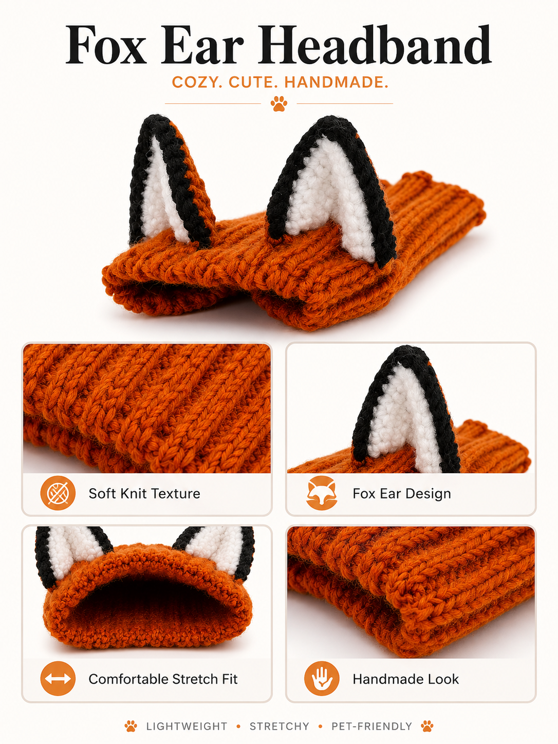Fox Ear Knitted Pet Headband, Soft Stretch Knit Dog Costume Hat, Cute Puppy Fox Ear Headwear for Daily Wear & Pet Photography
