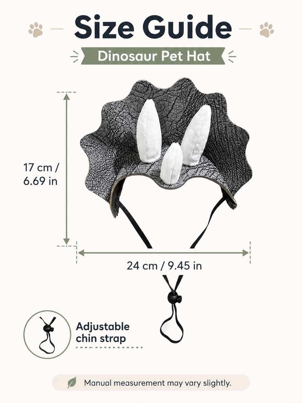 Triceratops Dinosaur Pet Hat, Adjustable Drawstring Dino Costume Headwear, Funny Puppy Cosplay Hat for Outdoor Adventures & Pet Photoshoot