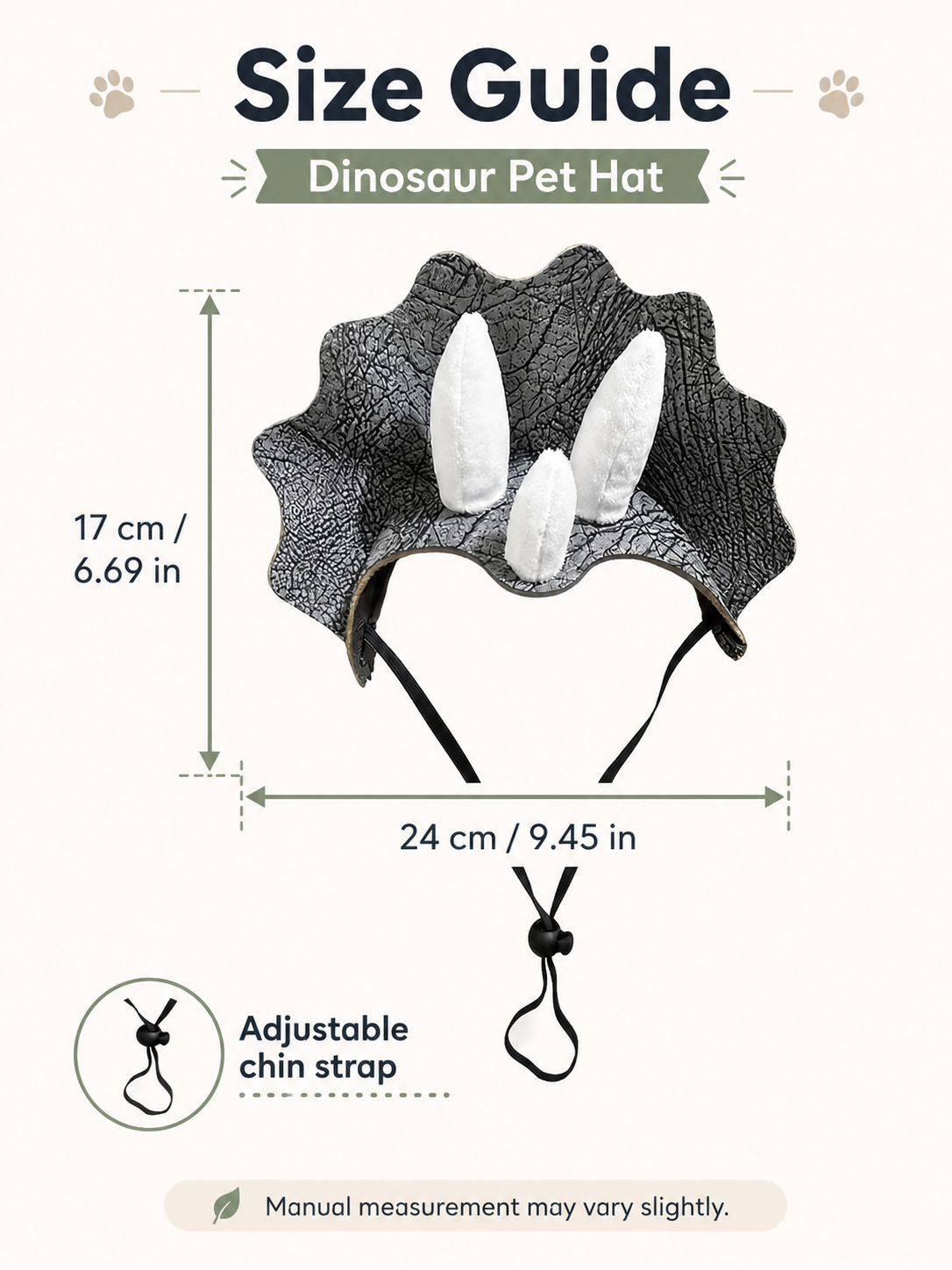 Triceratops Dinosaur Pet Hat, Adjustable Drawstring Dino Costume Headwear, Funny Puppy Cosplay Hat for Outdoor Adventures & Pet Photoshoot