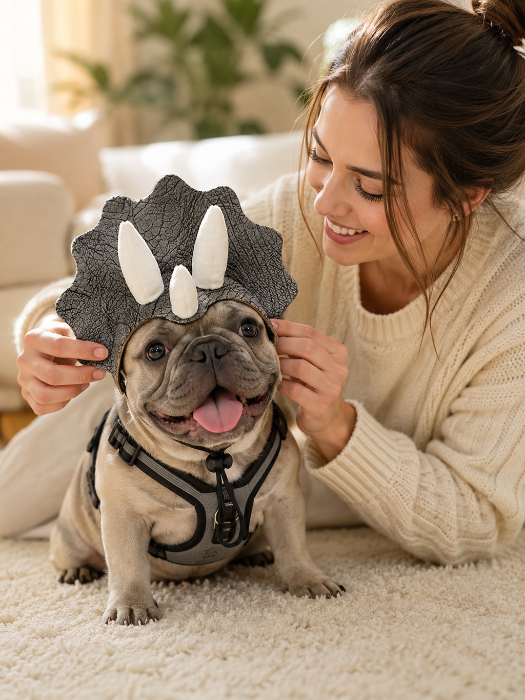 Dinosaur Triceratops Pet Hat, Adjustable Cute Dino Costume Headwear for Dogs, Funny Puppy Party Cosplay Hat for Photography