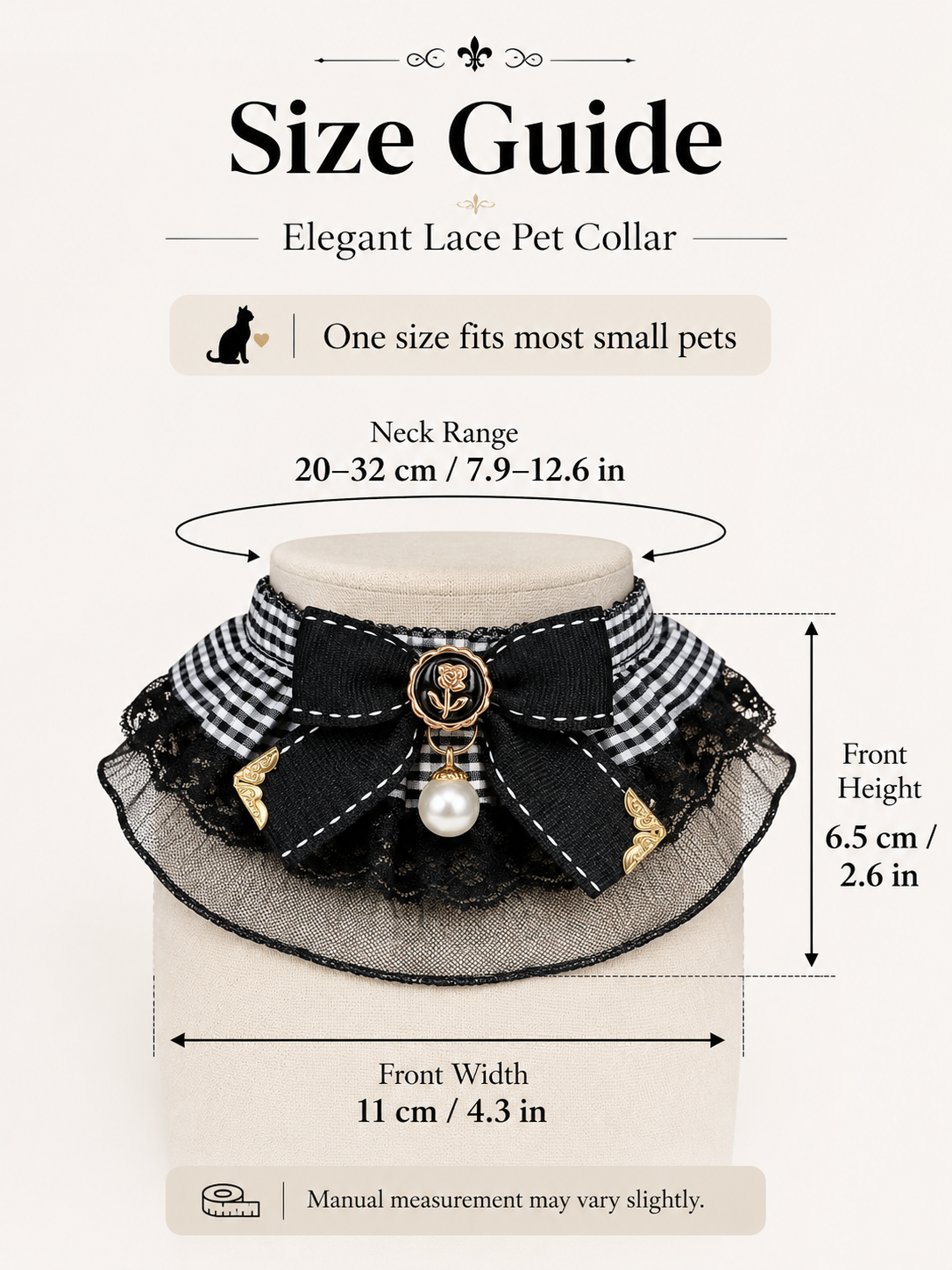 Elegant Lace Plaid Pet Collar, Vintage Gingham Dog Neck Collar with Bow & Pearl Pendant, Cute Girly Puppy Accessory for Daily Wear & Pet Photos