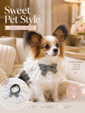 White Lace Ruffled Pet Collar, Black Gingham Bow Dog Neckwear with Pearl Pendant, Vintage Sweet Puppy Accessory for Daily Outings & Aesthetic Pet Photos