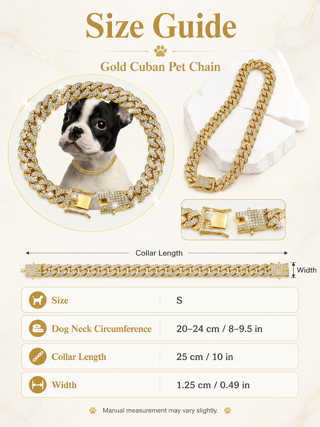 Rhinestone Gold Cuban Link Pet Necklace, Hip Hop Bling Dog Chain, Adjustable Sparkly Puppy Jewelry for Party Photoshoot