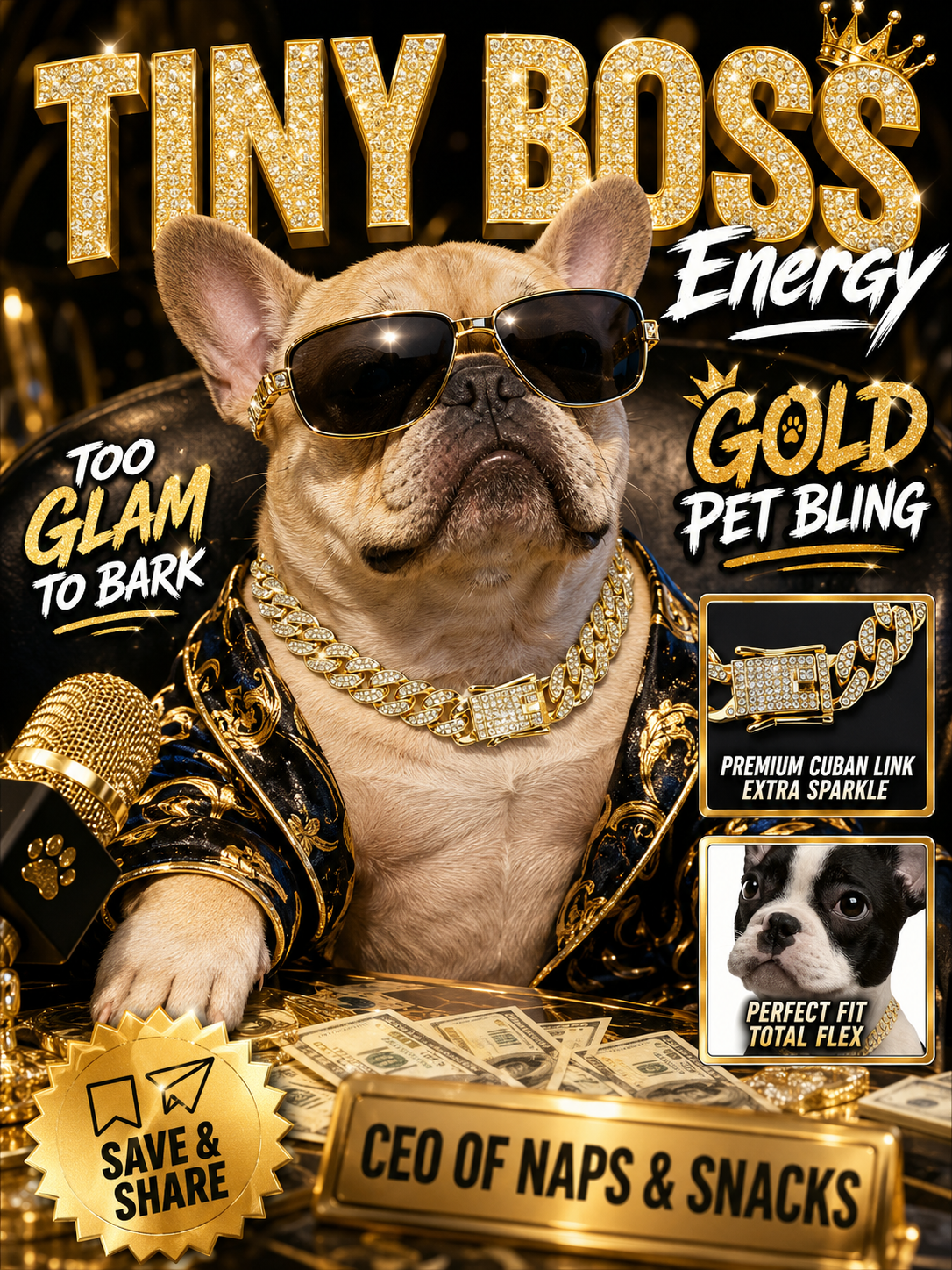 Rhinestone Gold Cuban Link Pet Necklace, Hip Hop Bling Dog Chain, Adjustable Sparkly Puppy Jewelry for Party Photoshoot