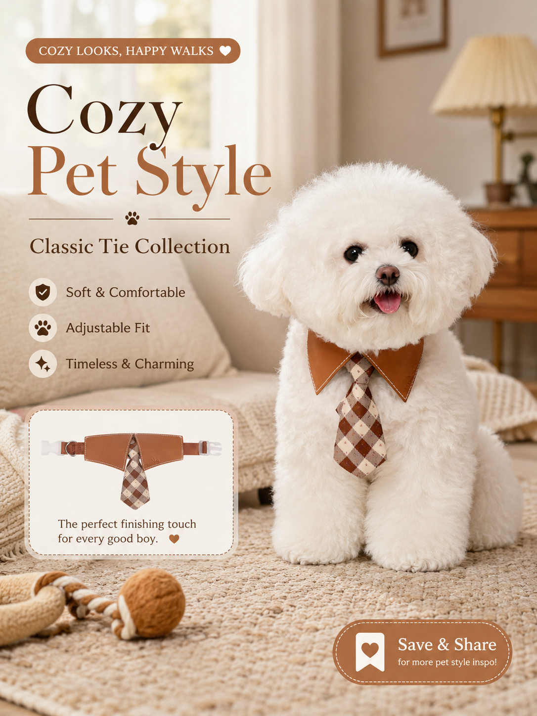 Vintage Collared Plaid Pet Tie Collar, Faux Leather Shirt Collar Dog Necktie, Adjustable Formal Puppy Accessory for Daily Walks, Wedding & Pet Photoshoot