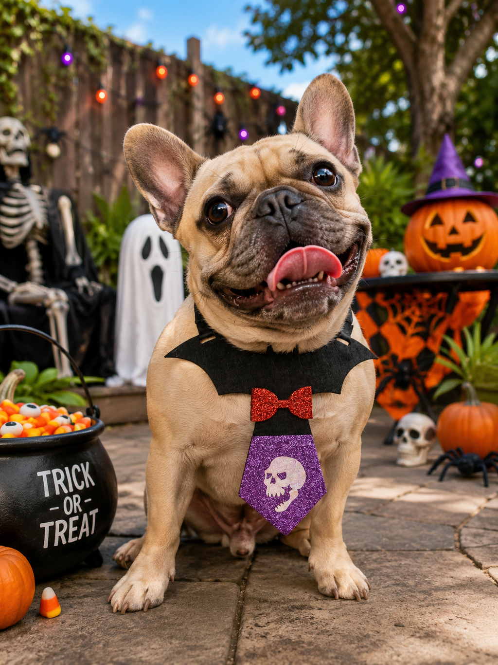 Halloween Bat Skull Pet Tie, Glitter Bow Bat Wing Dog Costume Collar, Cute Puppy Cosplay Neck Accessory for Halloween Party & Photo