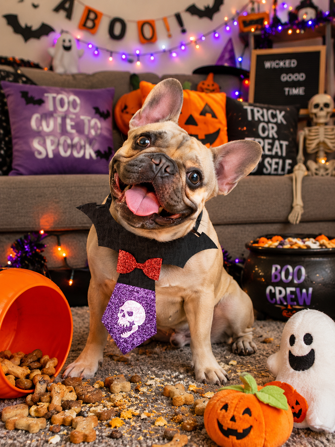 Halloween Bat Skull Pet Tie, Glitter Bow Bat Wing Dog Costume Collar, Cute Puppy Cosplay Neck Accessory for Halloween Party & Photo