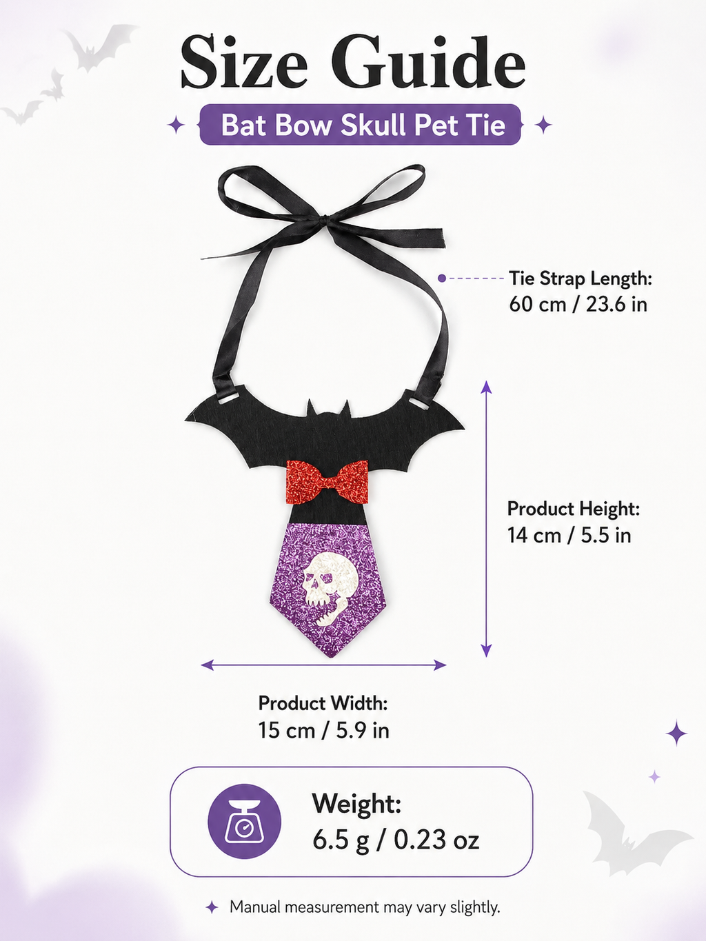 Halloween Bat Skull Pet Tie, Glitter Bow Bat Wing Dog Costume Collar, Cute Puppy Cosplay Neck Accessory for Halloween Party & Photo