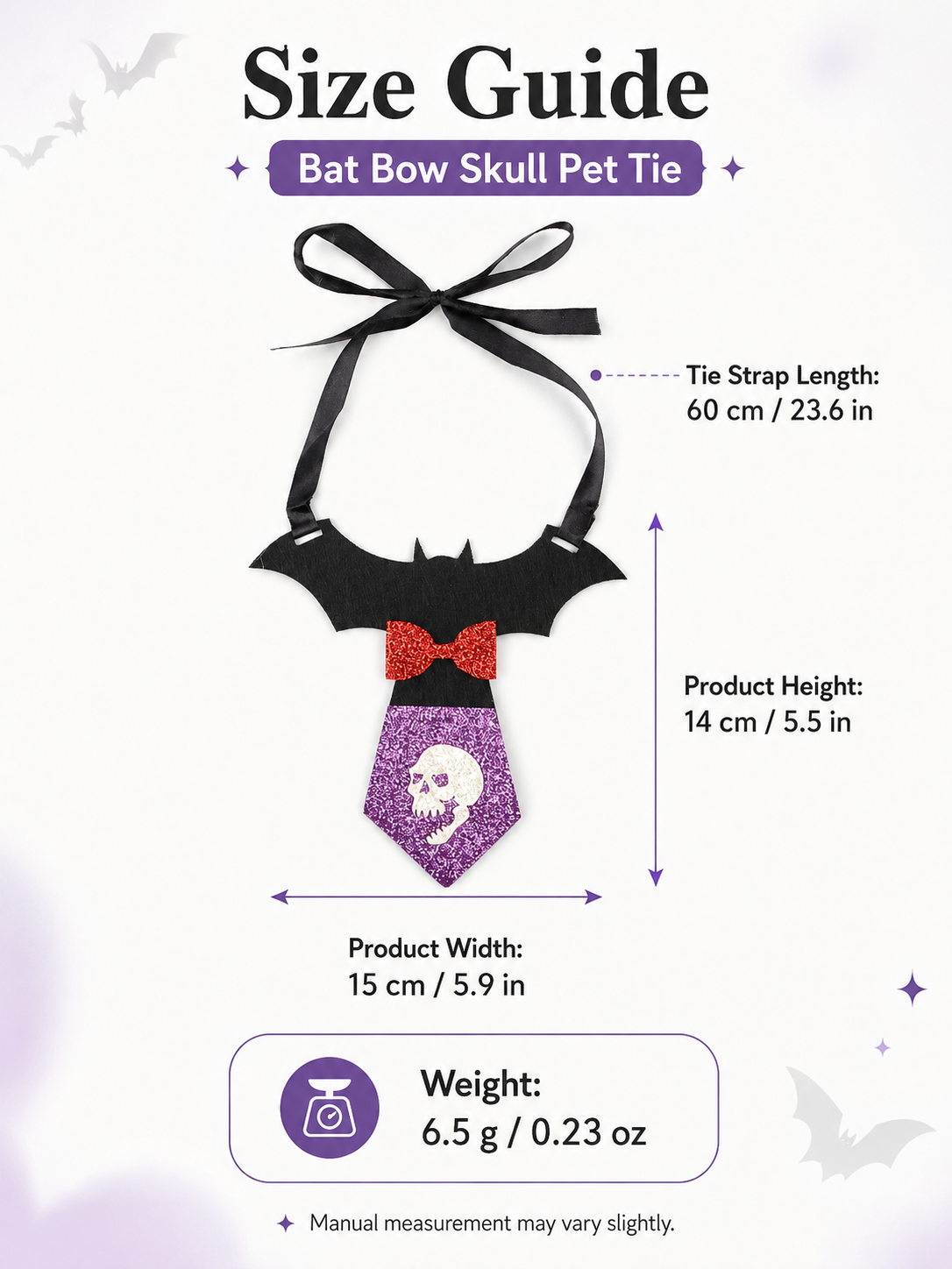 Halloween Bat Skull Pet Tie, Glitter Bow Bat Wing Dog Costume Collar, Cute Puppy Cosplay Neck Accessory for Halloween Party & Photo