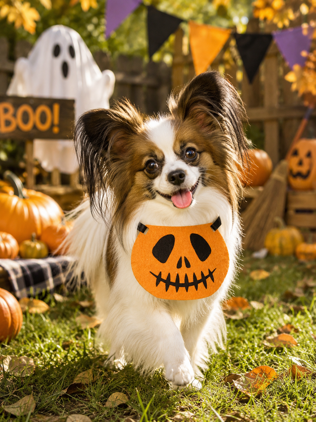 Halloween Jack-o'-Lantern Pet Bib, Felt Pumpkin Face Dog Bandana, Tie-On Puppy Costume Accessory for Trick-or-Treat & Halloween Party