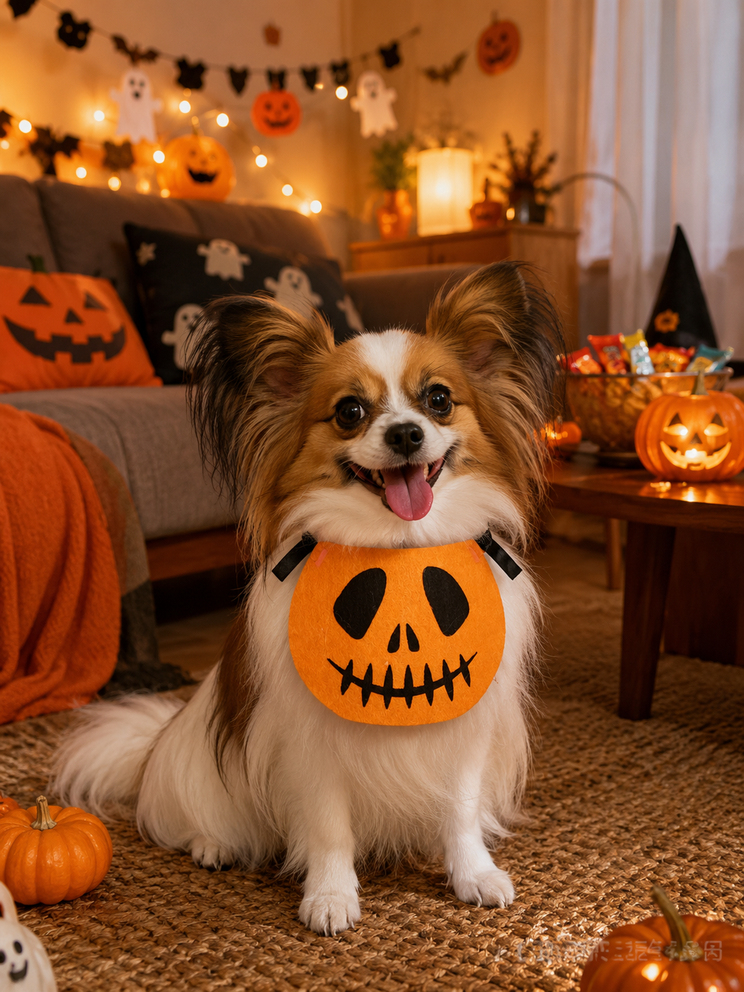 Halloween Jack-o'-Lantern Pet Bib, Felt Pumpkin Face Dog Bandana, Tie-On Puppy Costume Accessory for Trick-or-Treat & Halloween Party