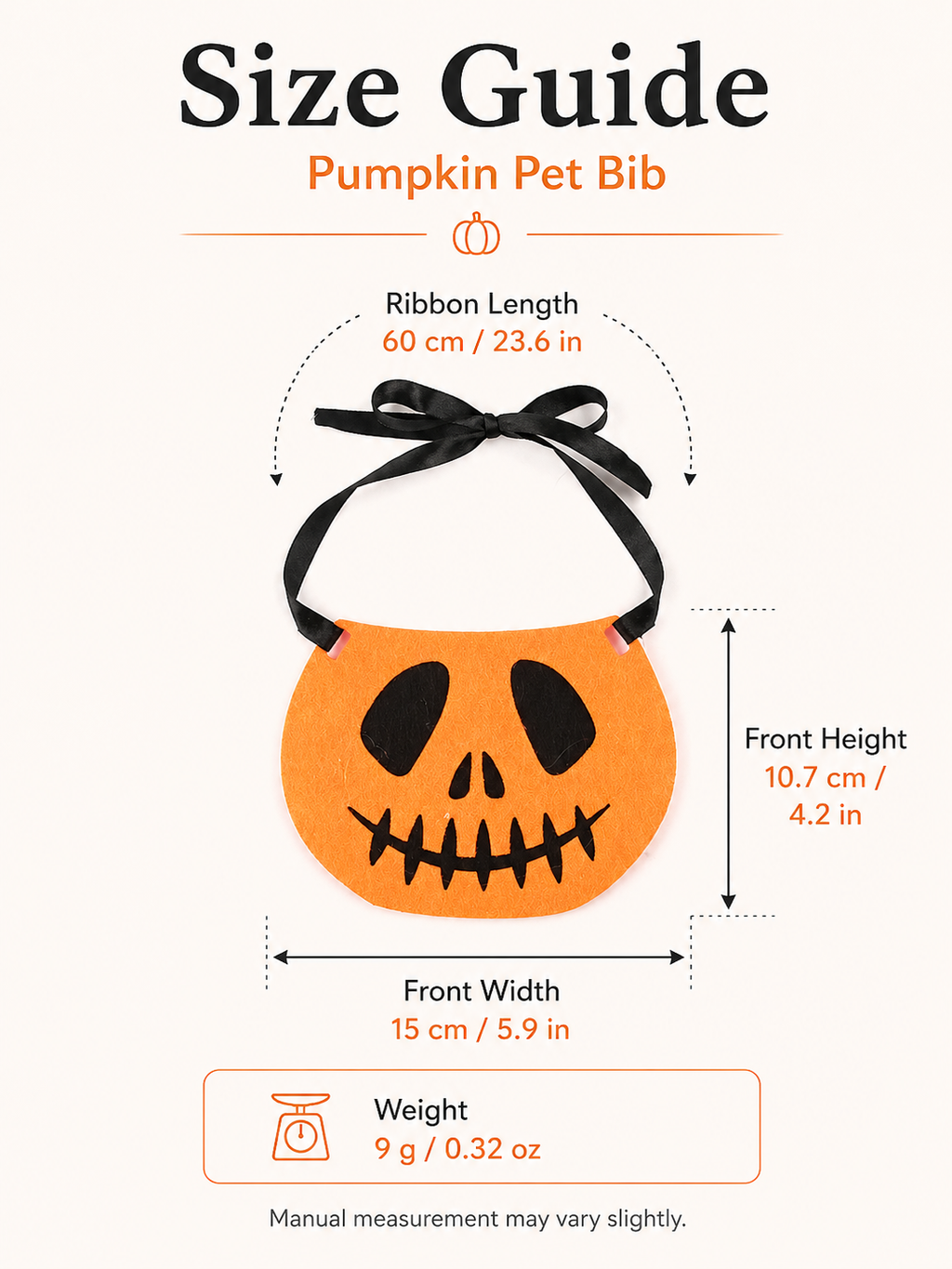 Halloween Jack-o'-Lantern Pet Bib, Felt Pumpkin Face Dog Bandana, Tie-On Puppy Costume Accessory for Trick-or-Treat & Halloween Party