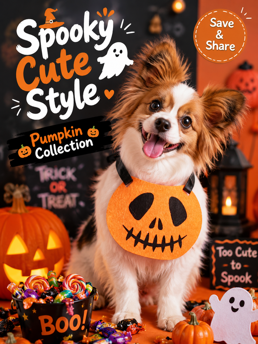 Halloween Jack-o'-Lantern Pet Bib, Felt Pumpkin Face Dog Bandana, Tie-On Puppy Costume Accessory for Trick-or-Treat & Halloween Party